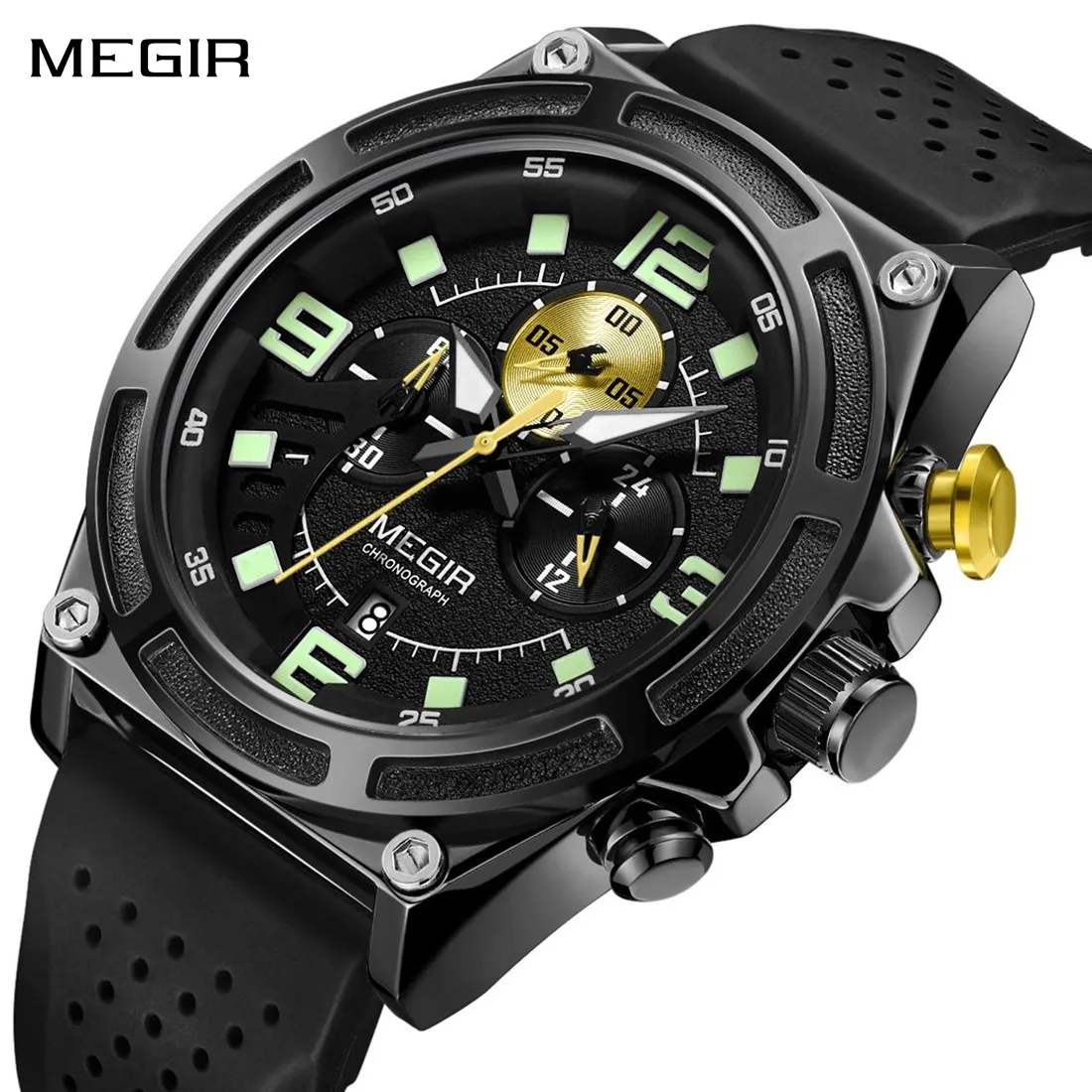 

MEGIR хронограф роскошные военные спортивные часы для мужчин водостойкий календарь силиконовые мужские кварцевые наручные часы Reloj Hombre 2116