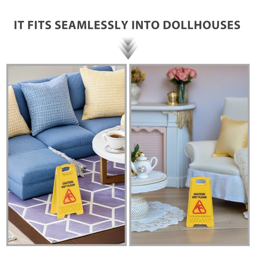 4 szt. Mini znaki ostrzegawcze: Podłoga mokra, ostrzeżenie przed poślizgiem, do domku dla lalek, bajkowego ogrodu, dioramy, plastikowe akcesoria, nie na pilota.
