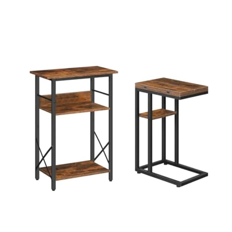 

10 Gallon Aquarium Stand and Foldable End Table, 3-Tier Fish Tank Stand with Storage, C Shaped Side Table with Storage Shelf, S