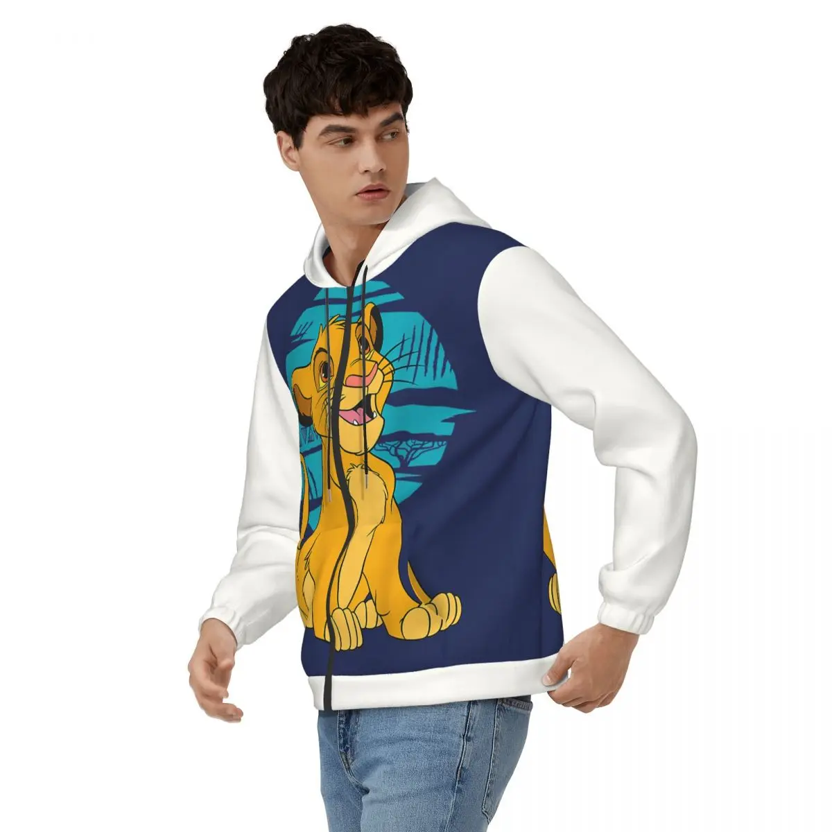 Men's Young Retro Simba Happy Blue Classic Hoodie Disney｠The Lion King｠Film Clothes Creative Hoodies Original Clothing