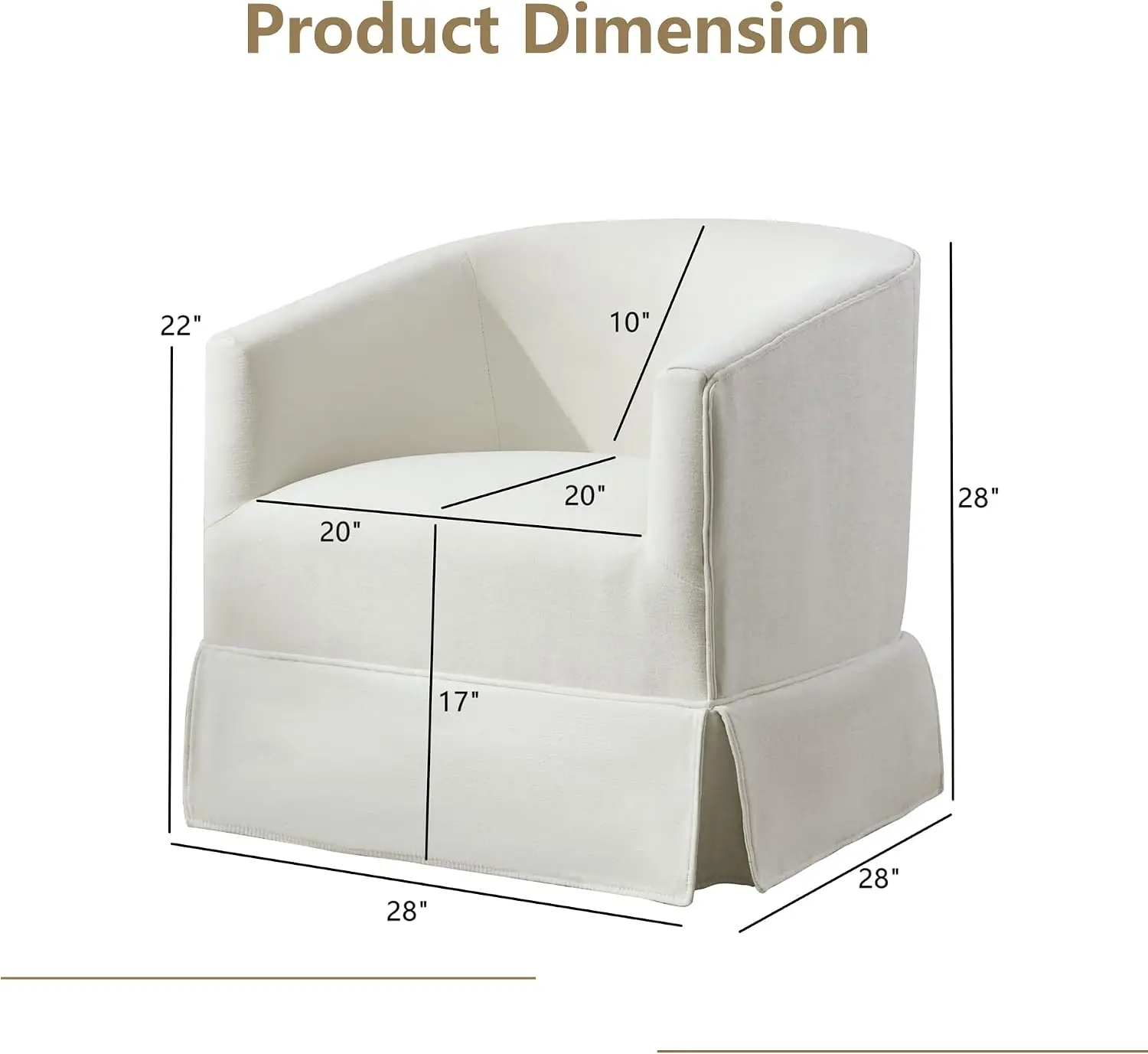 Swivel Accent Chair Barrel Chair Skirted Base White Linen Upholstery 360 Degree Rotate Curved Barrel Form High Density Foam Cush