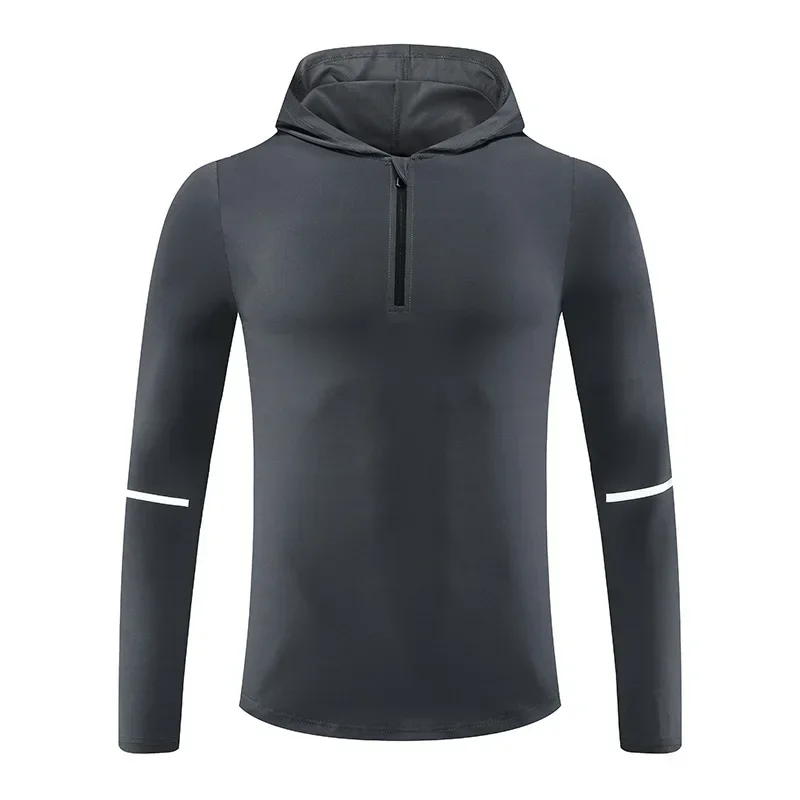 Mens Bodybuilding Tracksuits Casual Half Zip Hooded Sweatshirt Outdoors Fitness Jogging Sports Long Sleeves