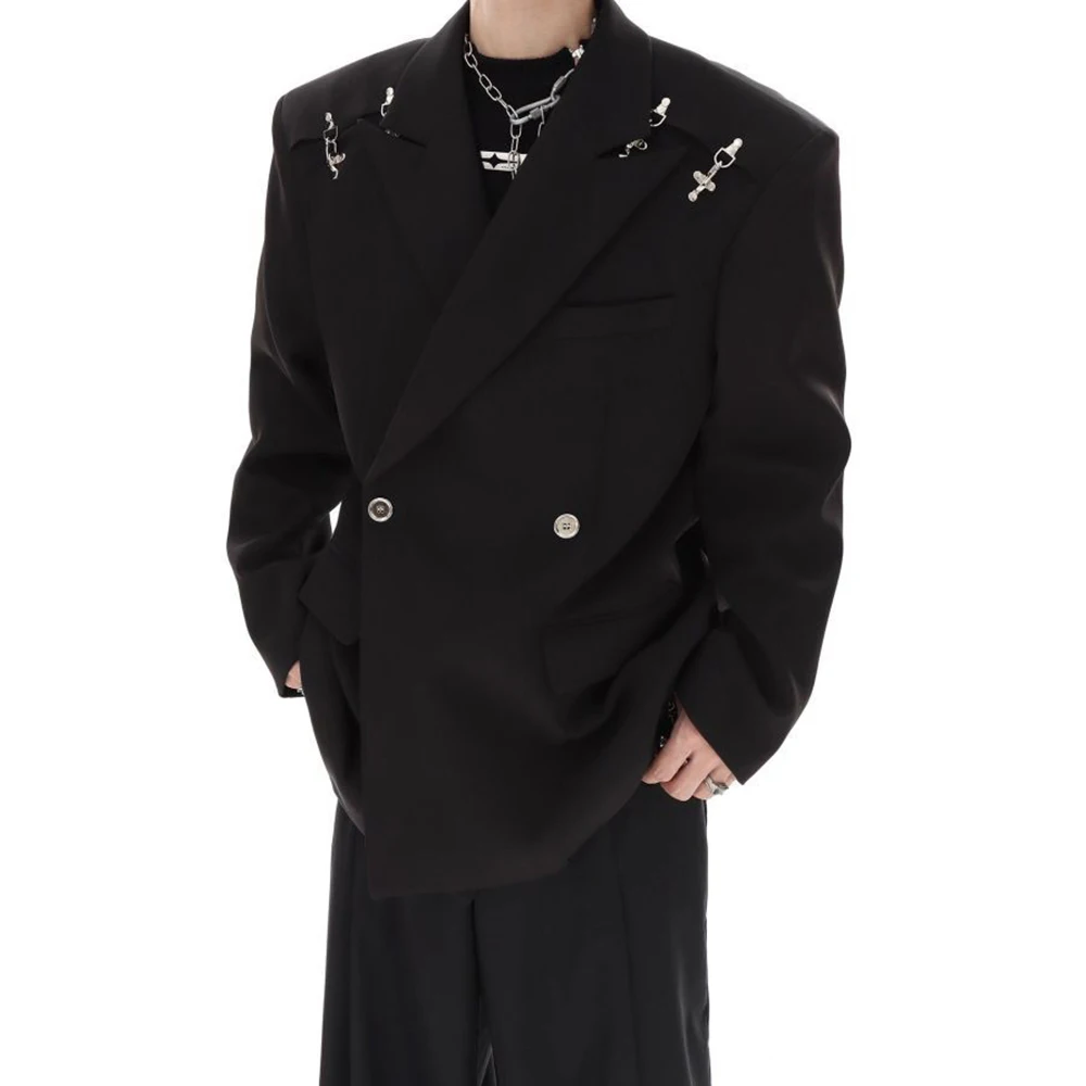 Mens Hook Buckle Deconstructed Jacket Streetwear Fashion Nightclub Niche Youth Outdoor Versatile City Boy Statement Outerwear