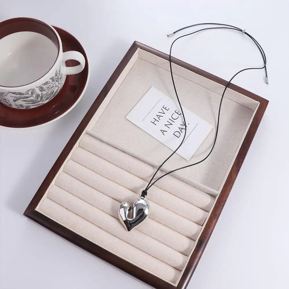 Adjustable Romantic Heart Pendant Necklace Drawstring Vintage Fashion Choker Aesthetic Irregular Sweater Chain Women