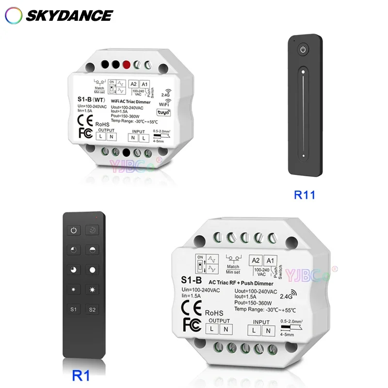 Imagem -02 - Controlador de Comutadores Led sem Fios Wifi Triac rf Dimmer Remoto 2.4g 1.5a 150w360w 110v220v ac S1-b wt