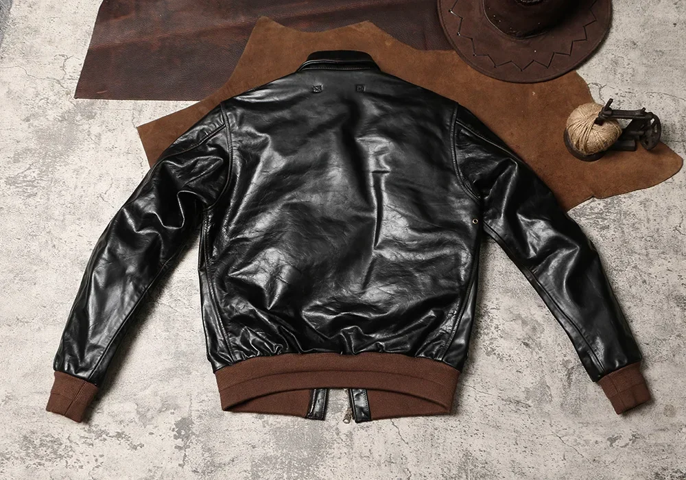 Blunt Razor A2 Genuine Leather Jacket Men's Flip Collar Slim Fit Leather Jacket Retro Distressed Tea Core Horse Leather Jacket