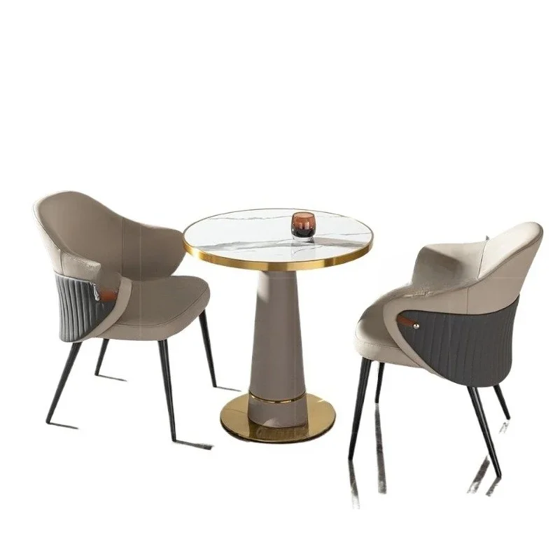 Light luxury rock slab small round table modern simple milk tea shop coffee area tables and chairs