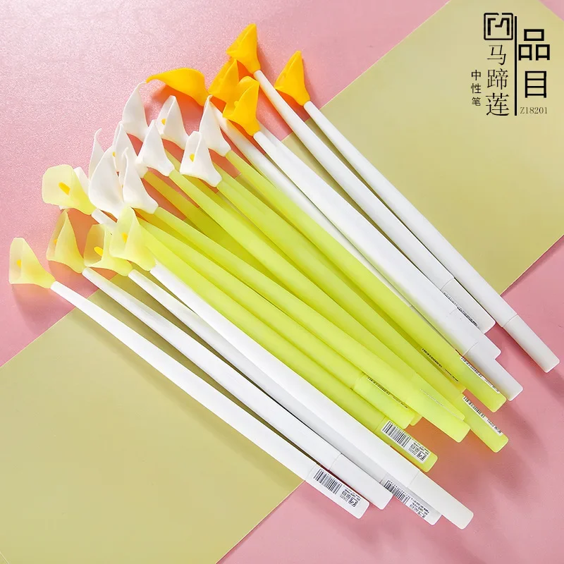 

48 шт., мягкая силиконовая черная нейтральная ручка с креативным цветком, свежие и милые детские и студенческие канцелярские принадлежности