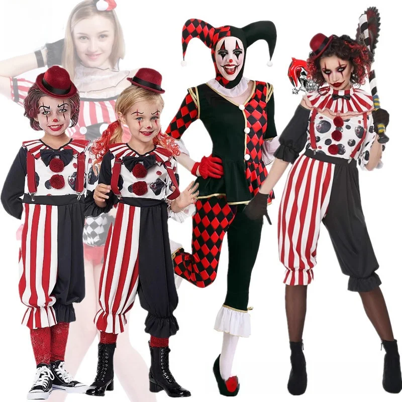 

Хэллоуин COS цирковой костюм клоуна для родителей и детей ex наряд клоуна для мужчин и женщин