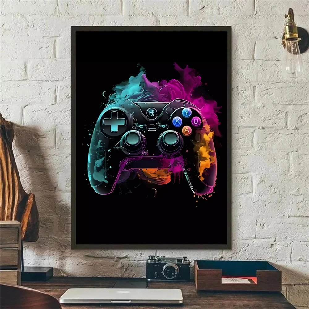 Pop Neon Video Game Character Poster Gamepad Headphones Football Basketball Canvas Print Wall Art Decor Gaming Room Decoration