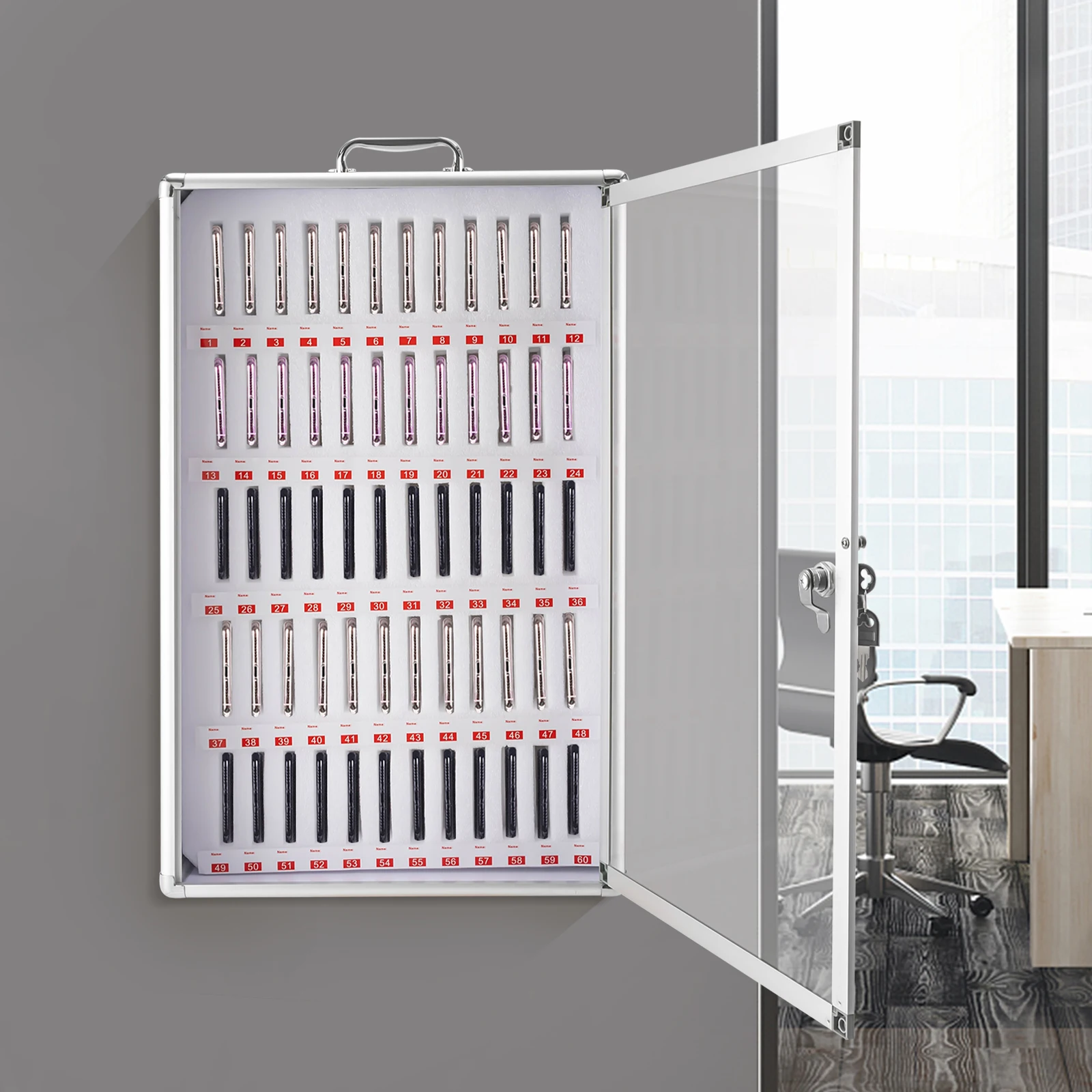 

Aluminum Alloy Storage Cabinet For Cell Phones,Wall-Mounted With A Locked,Can Be Carried By Hand (60 Slots)