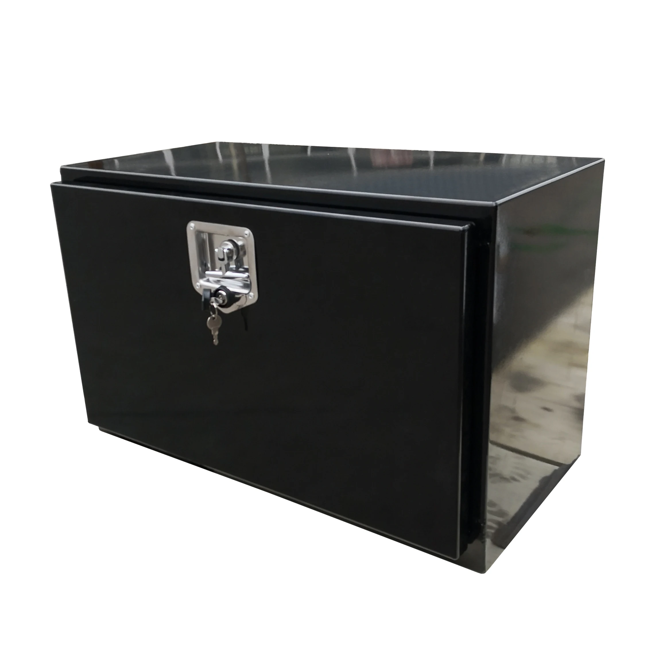 Custom Weather Guard 40 X 24 Inch Black Power Coating Aluminum Caravan Toolbox with Chains and Stainless Steel Locks