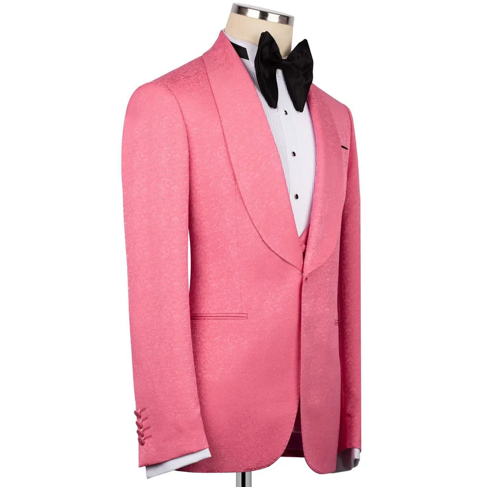 우아한 남성 정장 핑크 2피스 세트 모던 웨딩 파티 정장 남성용 스타일리시 비즈니스 오피스 정장