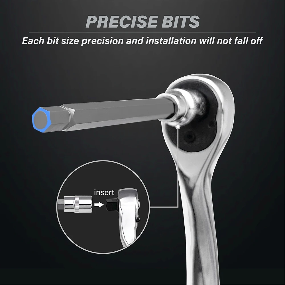 Extra Long Hex Bit Socket Set 7 Piece H3-H10 CR-V and S2 Material 3/8" Drive 110mm Length with