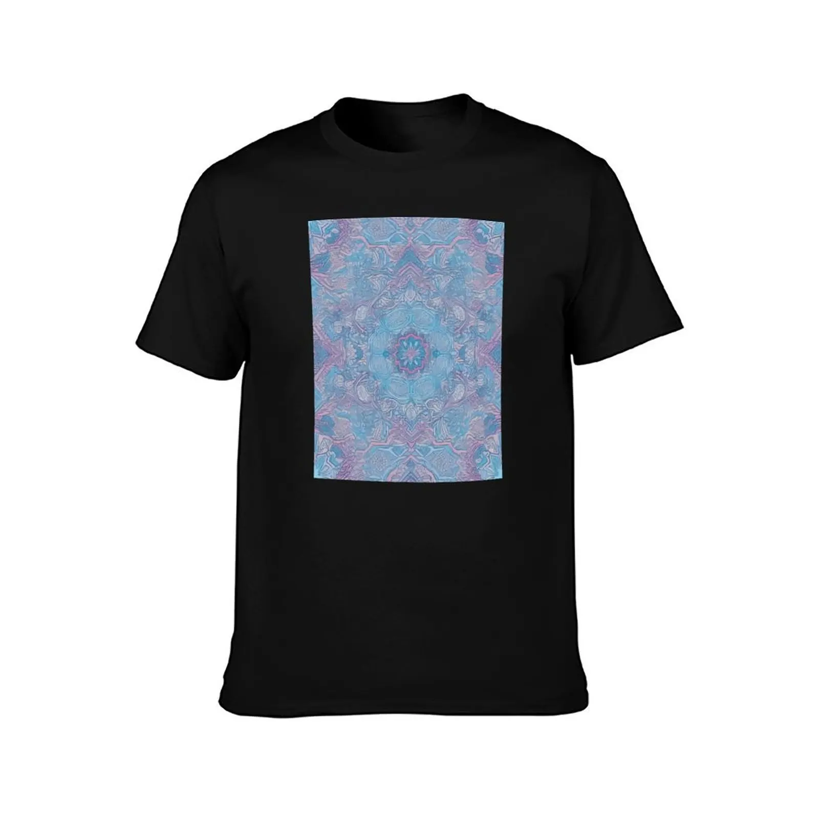 Gentle elegance Abstract floral motif in purple on a turquoise-light blue background T-Shirt Tough Fabric Work Tee T-Shirt