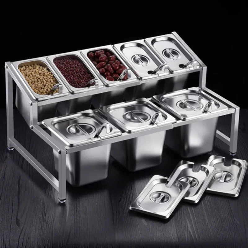 Stainless steel plate holder jam box milk tea shop special score box shelf commercial milk tea small ingredients seasoning box