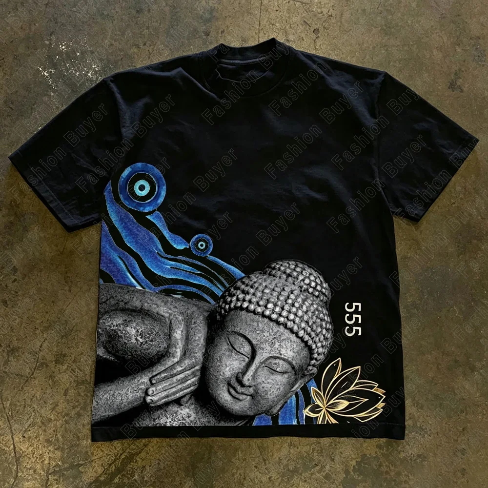 2026 Buddha Says Relax Print T-Shirt Tops Unisex Short-sleeved Retro Hip Hop Harajuku Street Y2K Casual Fashion Tops Clothing