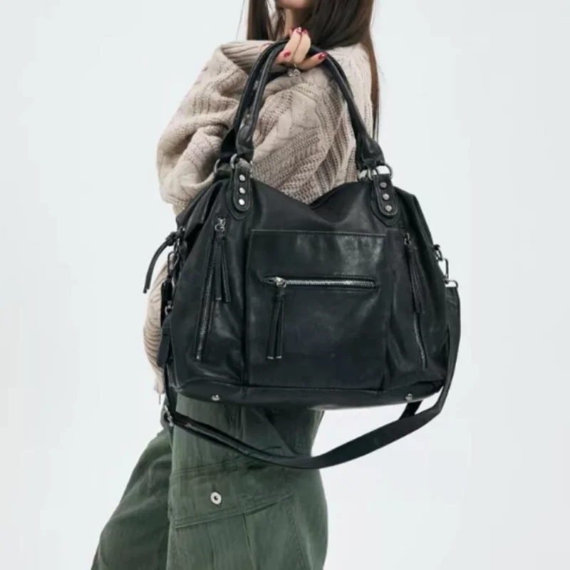 

Fashion Y2k Motorcycle Bags Women's City Tote Bag Classic Street Multipocket Shoulder Bag Quality Leather Crossbody Handbag