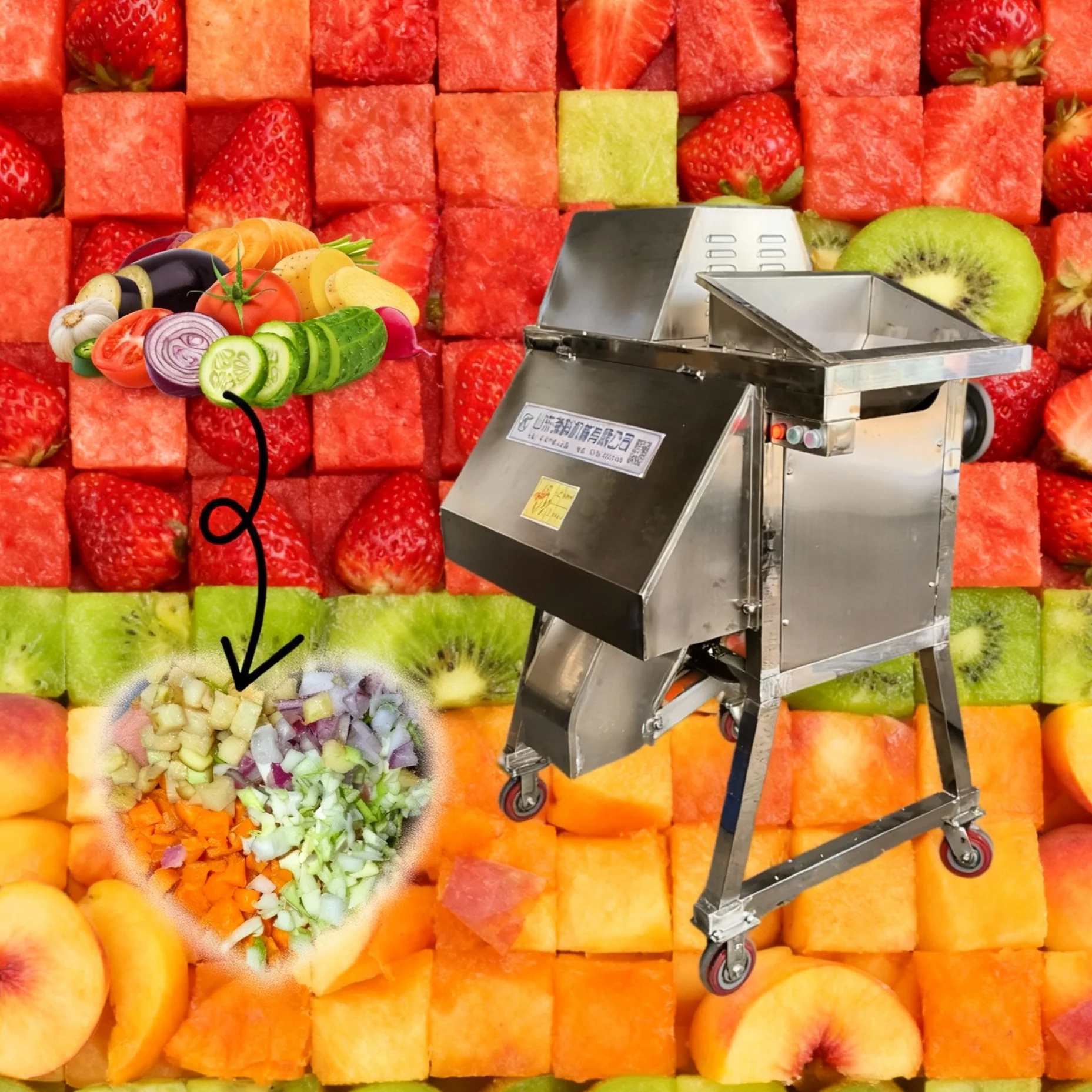 Máquina comercial multifuncional de alta velocidade para cortar em cubos de vegetais, aço inoxidável, equipamento de corte de batata, cenoura, engrenagem da bomba do motor