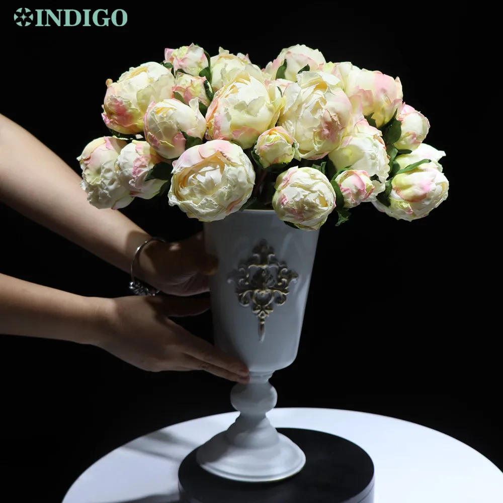 

INDIGO-1 Set 27PCS Peony Bouquet With Vase For Home Decoration, Artificial Pink Flower For Wedding, Christmas Party Display