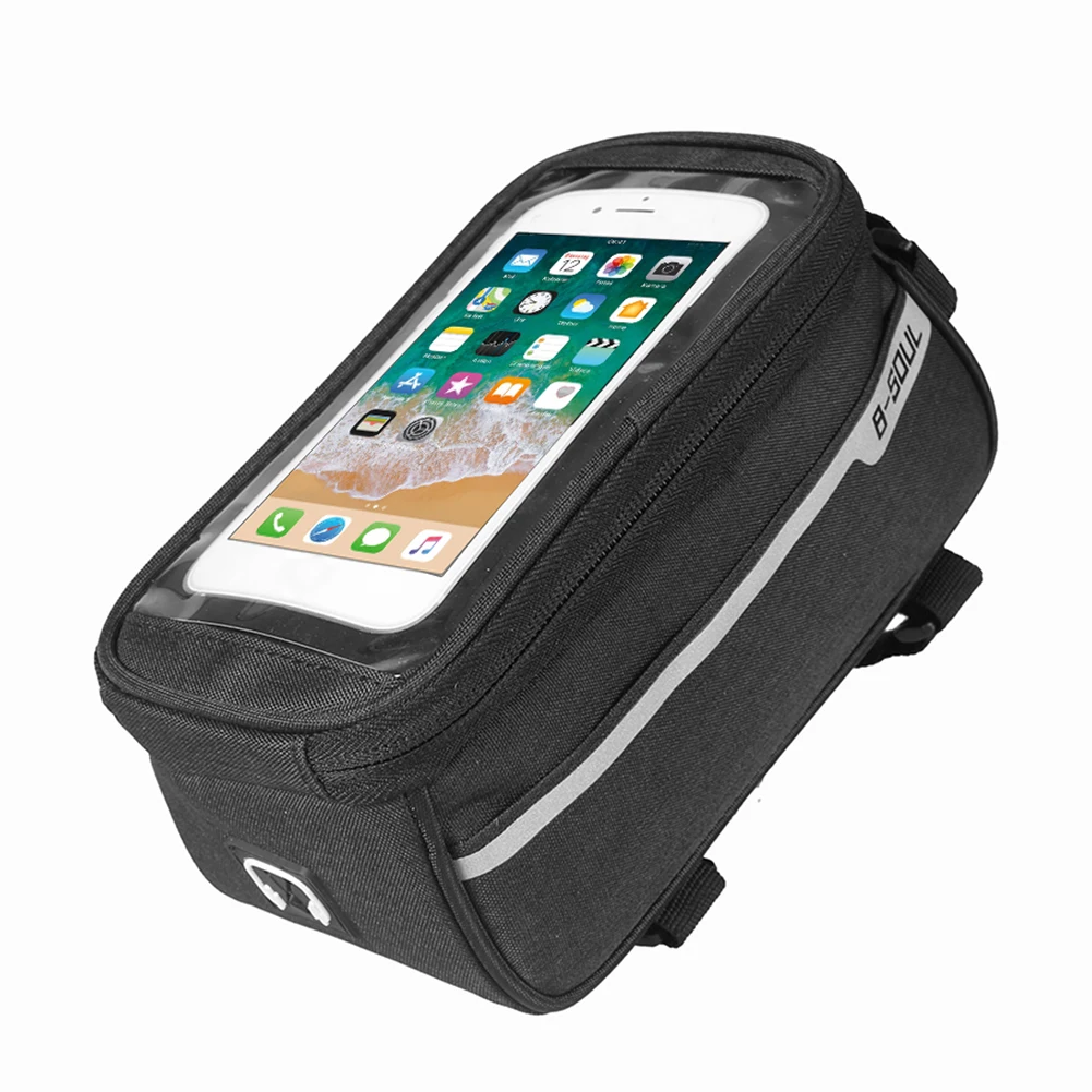 حقيبة أنبوبية أمامية مقاومة للماء للدراجة مقاس 6 بوصات حقيبة سرج للهاتف بشاشة تعمل باللمس (أسود) #2