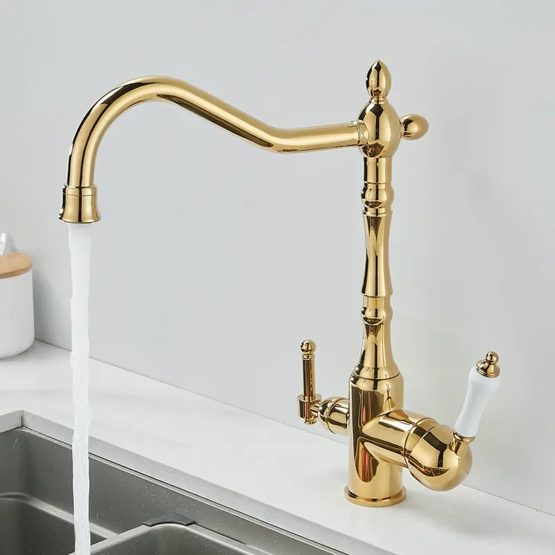 

Gold Basin Faucet with Direct Driking Black Sink Tap Antique Water Tap Hot Cold Mitigeur Salle De Basin Mixer