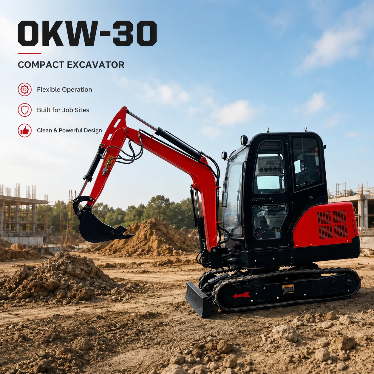3 Ton Mini Excavator OKW-30 Hydraulic Crawler Excavator Compact Digger for Farm Construction Landscaping