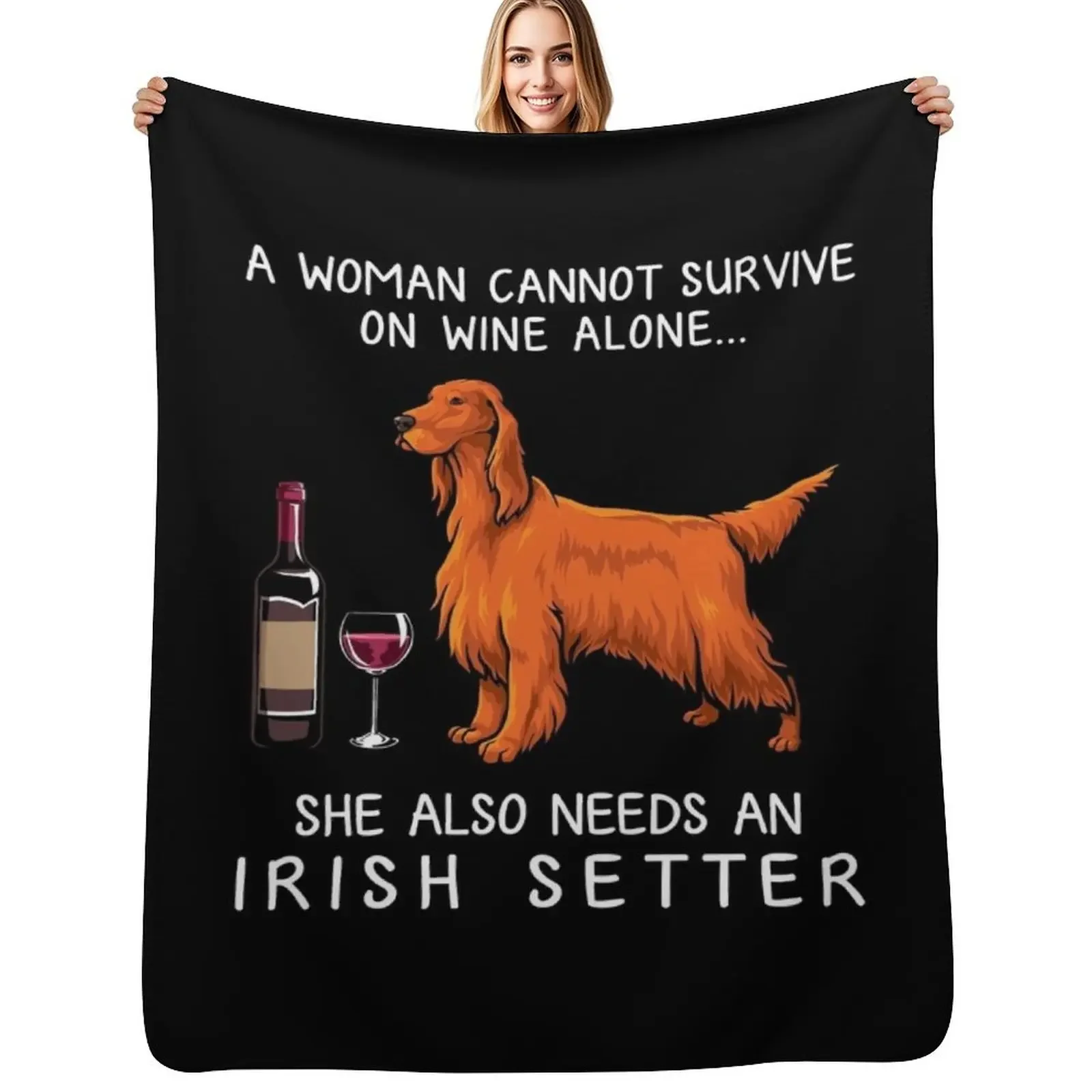 

Irish Setter and wine Funny dog Throw Blanket Luxury Designer Flannels Picnic valentine gift ideas Blanket