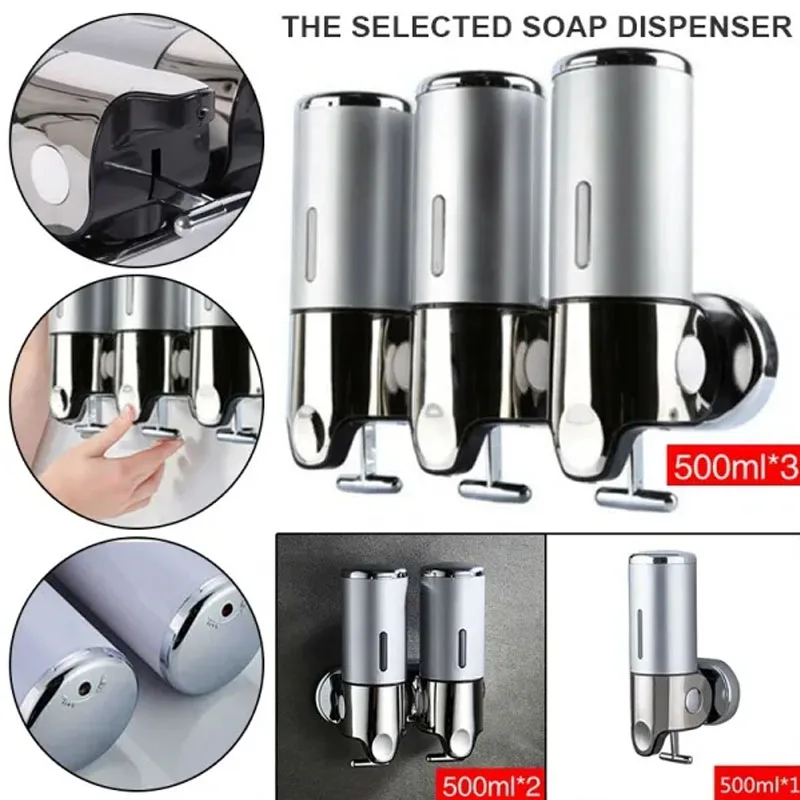 

Manual Press Liquid Soap Dispenser Wall Mount Soap Shampoo Gel Shower Liquid Container Triple Head For Bathroom Accessories