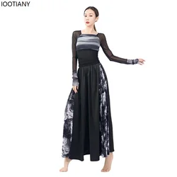 Ink And Moire Modern Classical Dance Skirt Long Sleeve Splicing Top Women Latin Dance Costume Belly Modern Dance Showing Skirts