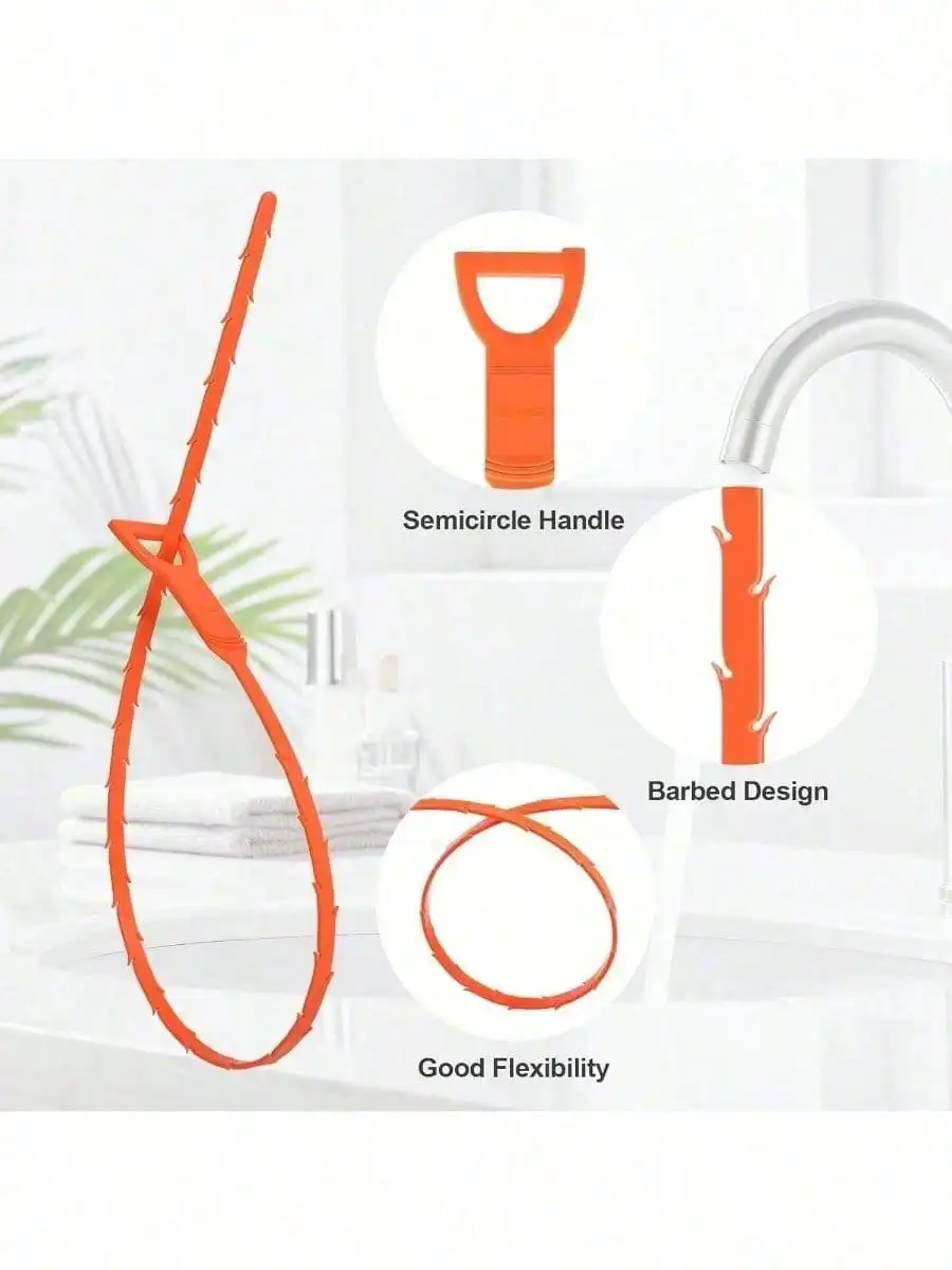 5 Pcs Drain Snake Set, Unclogs Hair in Sink & Shower. 65cm, Reusable, Heavy Duty Tools