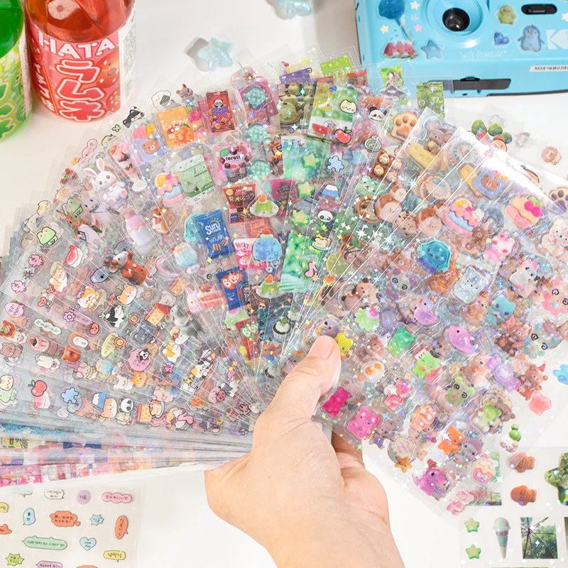 10sheets Kawaii Japanese Showa style glitter film PET die-cutting stickers DIY handmade scrapbook cute stationery stickers