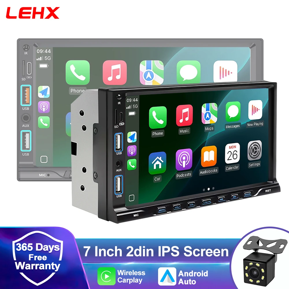 LEHX Wireless Carplay Android Auto Autoradio Multimediale Stereo 7 Pollici Doppio DIN Universale EQ BT 5.3 USB AUX TF MirrorLink SWC Type C 2DIN