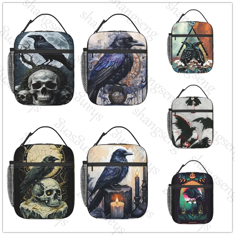 

Lunch Bag insulated bag,student thickened waterproof Bento Bag Outdoor Travel Ice Pack, Picnic Bag Crow Printed Tarot