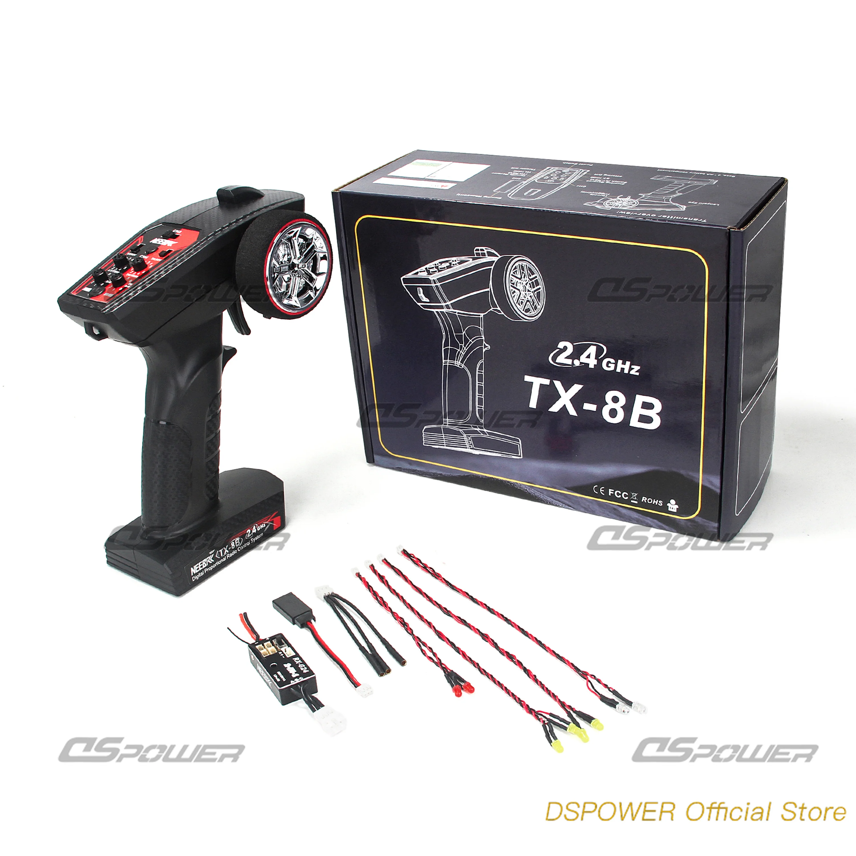 NEEBRC 4CH Transmitter 1212 5000KV Brushless Motor 2‑in‑1 ESC Receiver Light Kit Combo for RC Car Crawler Axial Model Part SCX30