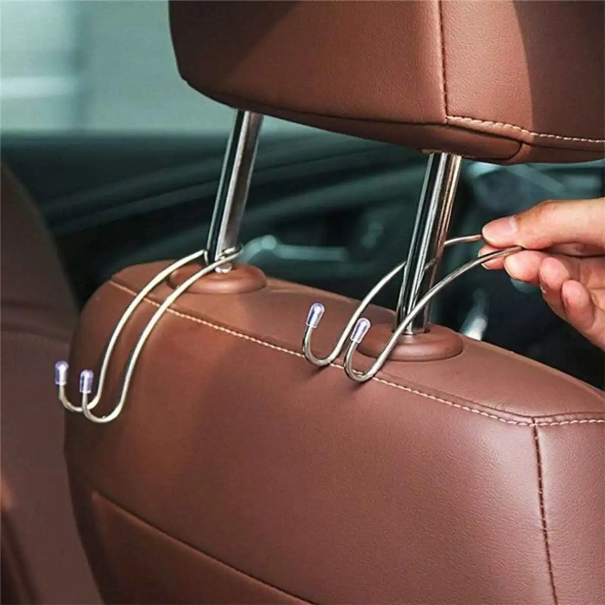 

2pcs Car Headrest Hooks, Hidden Seat Back Hangers for handbags, grocery bags, coats and neat interior organization