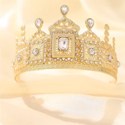 European Princess Queen Round Headdress Moroccan Bride Crystal Crown King Bride Headdress Wedding Hair Accessories