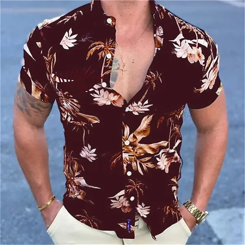 Camisa havaiana masculina com estampa 3D, blusa manga curta, tops de férias na praia, roupas grandes com lapela, verão 2022