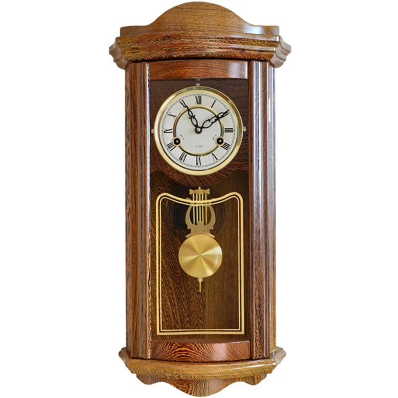 Mahogany mortise and tenon European classical timekeeping copper mechanical wall clock solid wood old-fashioned