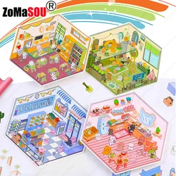 Cute Cartoon Bear Life 3D Landscape Stickers DIY Miniature Cabin Scene Stacking Sticker Birthday Festival Gift for Kid Children