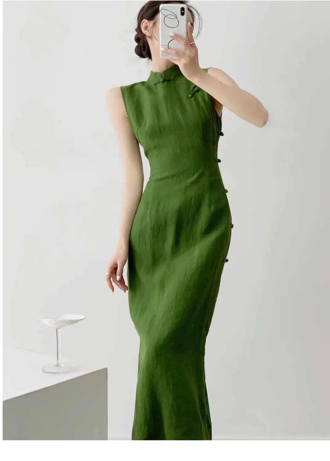 2025 Vintage Natural Literature Art Dress Chinese Style Daily Improved Leisure Qipao Sexy Sleeveless Waist Cinching Slit Qipao