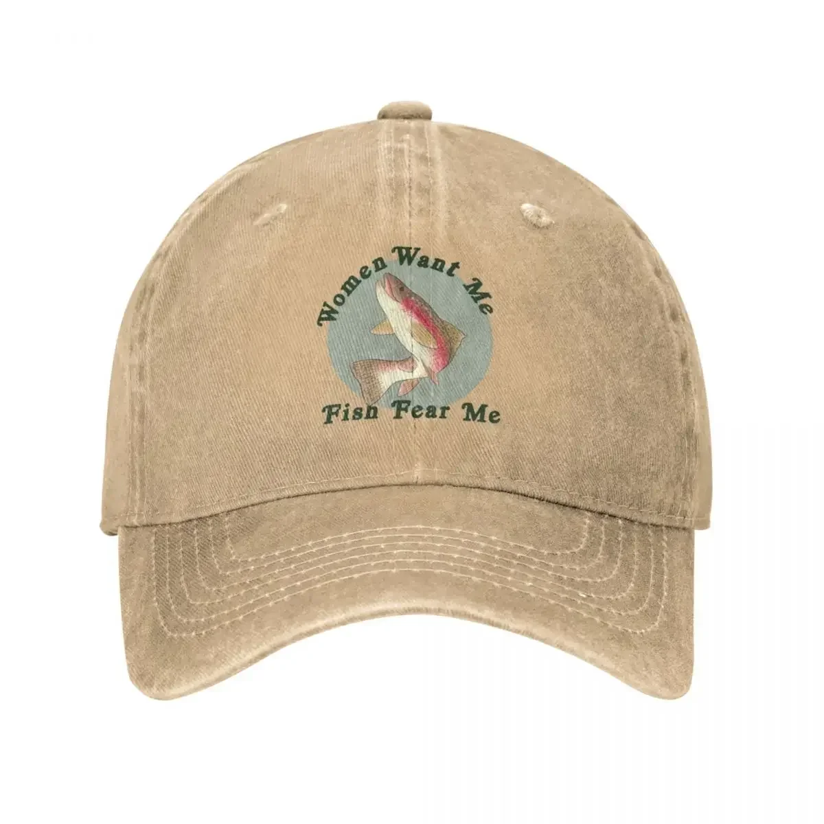 Women Want Me Fish Fear Me Khaki High Qualiy Damln Washed Baseball Cap For Men Personalized Snapback Caps Adjustable Dad Hats