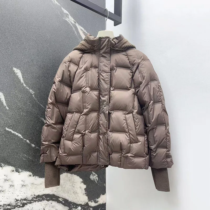 Damen-Daunenjacke mit Kapuze, stilvolle, lässige, vielseitige warme Jacke, hochwertiger Puffermantel mit weißer Entendaunenfüllung, 2025