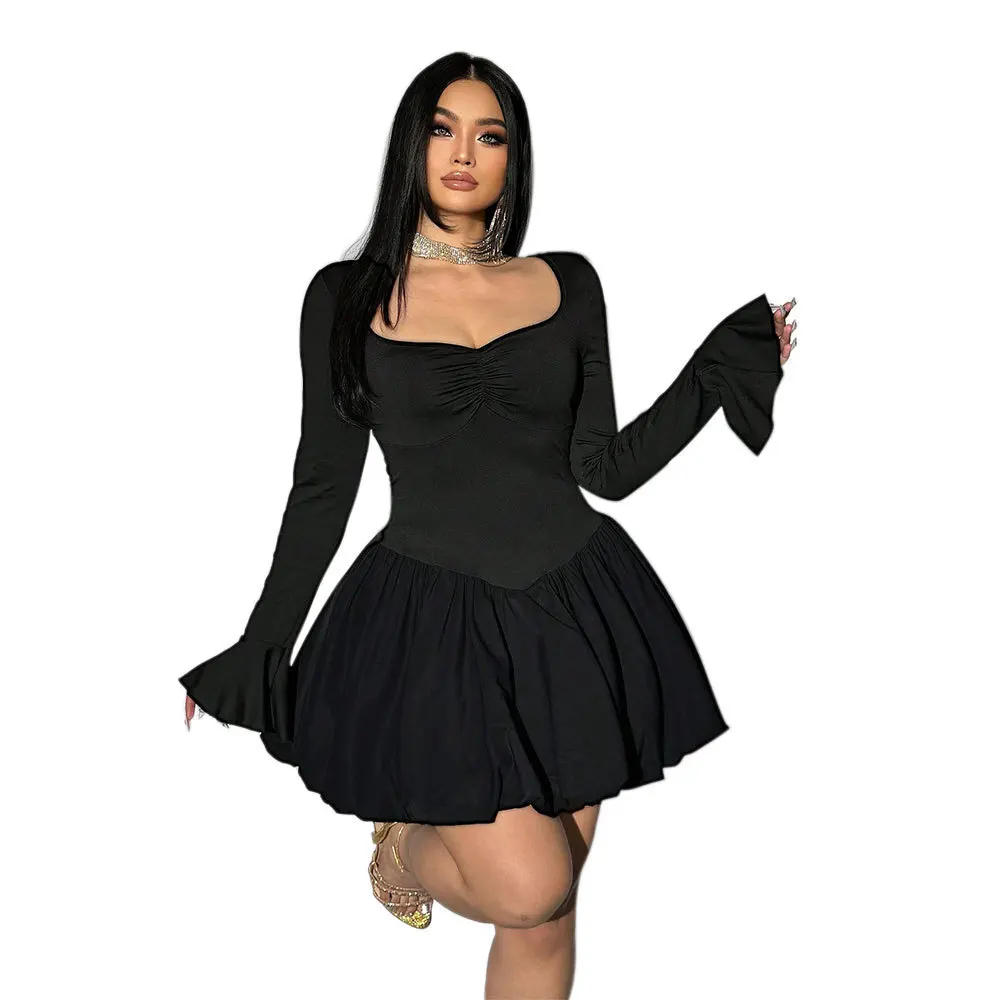 Plus Size Women's French Style Sexy Dress Autumn Winter New Waist Slimming Elegant A-line Short Dress Elegantes Casual Y2k