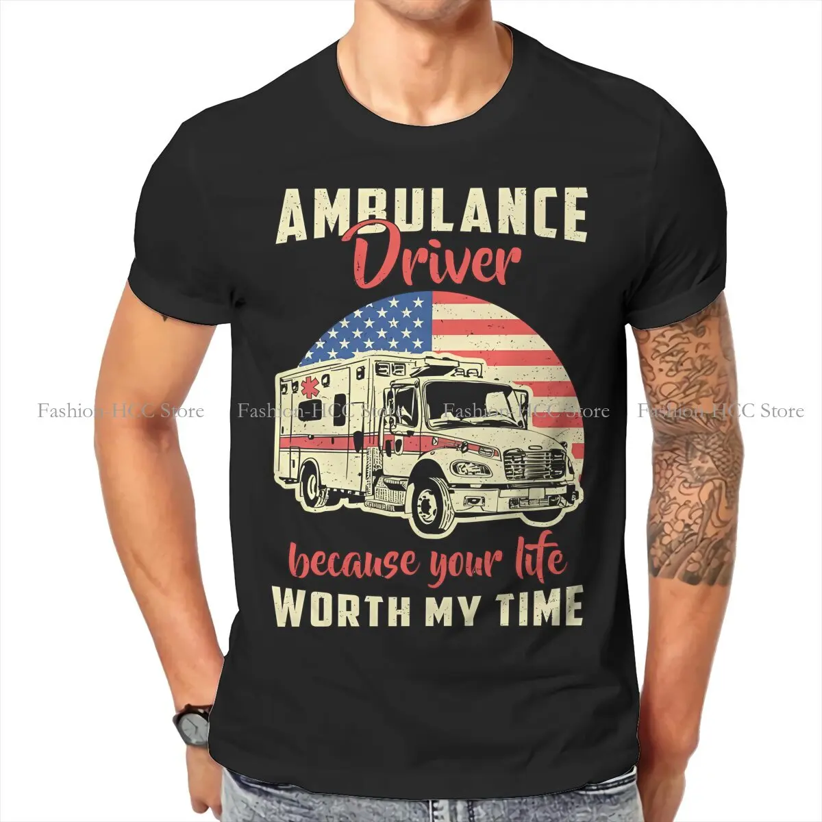 Ambulance Ambulances Crewneck TShirts Driver Because Your Life Emergency Job Distinctive Men's T Shirt Hipster 6XL