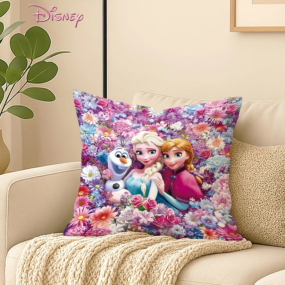 1 funda de almohada Disney Frozen con Elsa, Anna y Olaf en un sueño Floral, funda de cojín para sofá, decoración de dormitorio y habitación, regalos