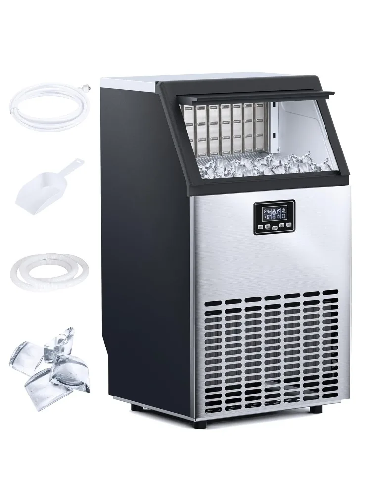 Commercial Ice Maker Machine,Moon-Shaped Ice,100lbs/24H Under Counter ice Machine,Freestanding Ice Maker,Ice Thickness