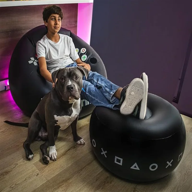 Creative Esports Game Inflatable Circular Sofa Chair with Cup Holder and Side Pockets Music Karaoke Black Bean Bag Sofa