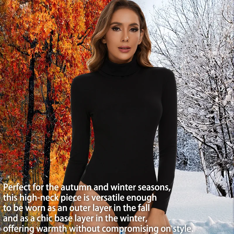 Women Shapewear Bodysuit High Collar Full Body Shaper Long Sleeve Tummy Control Underwear Slimming Thermal Base Layer Butt Lift