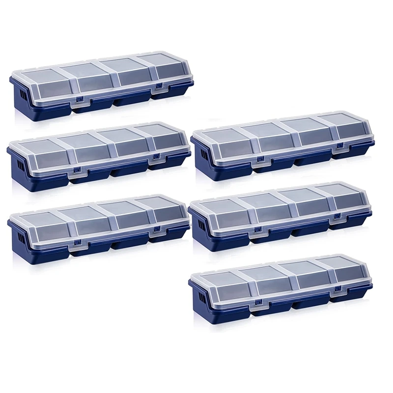 

A85Q-6 Pack Screw Organizer Box With Lids 4 Compartments Tool Bin Divider Compartment Containers Sorting Screw Toolbox Case